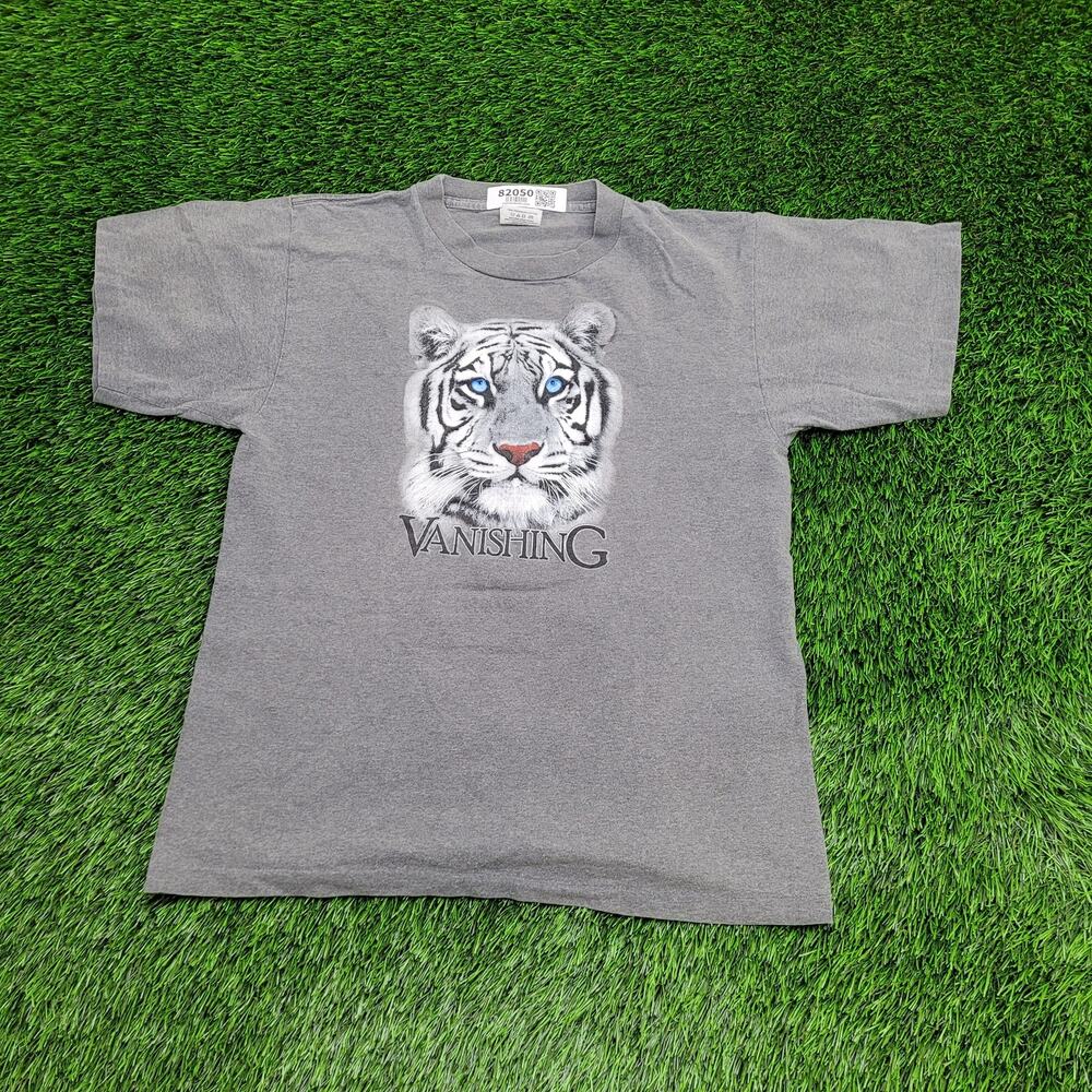 Vintage 90s Tiger Shirt Womens Medium 19x24 Gray Wildlife